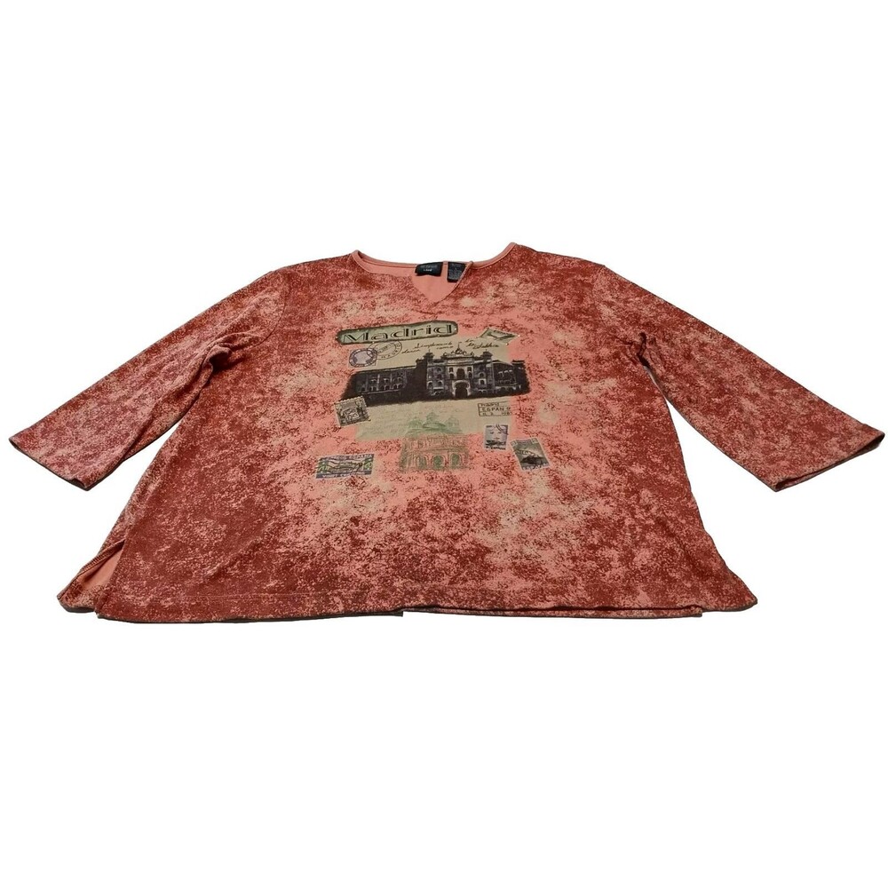Lee City Elements Womens Large Shirt Top Dusky Rose Maroon Madrid Espana Comfy